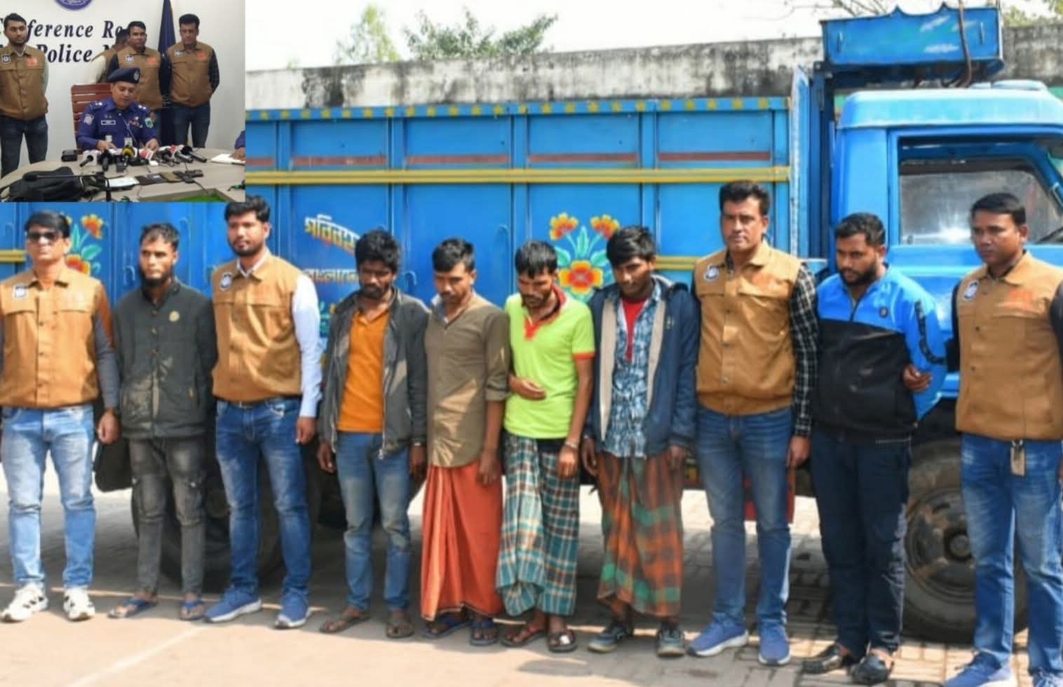 নওগাঁয় ধান বোঝাই ট্রাক ডাকাতির ঘটনায় ডাকাত চক্রের ৬ সদস্য গ্রেফতার